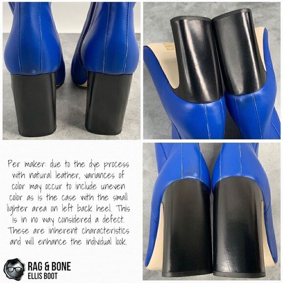 RAG & BONE ELLIS HEELED ANKLE BOOT IN ULTRA BLUE LEATHER WOMEN’S SIZE 7 EU 37 - Picture 12 of 15